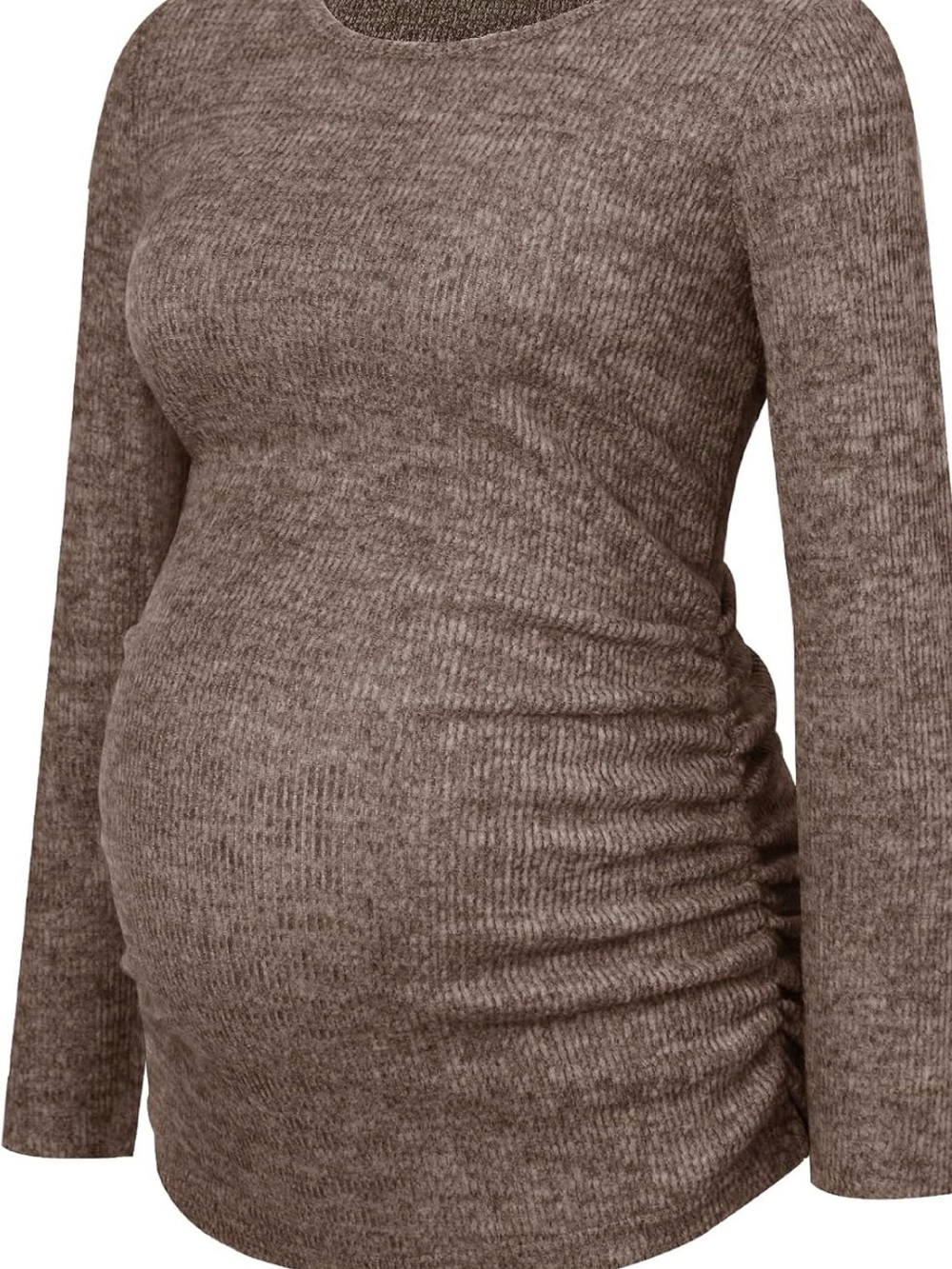Maternity Ribbed Crew Neck Sweater in Taupe